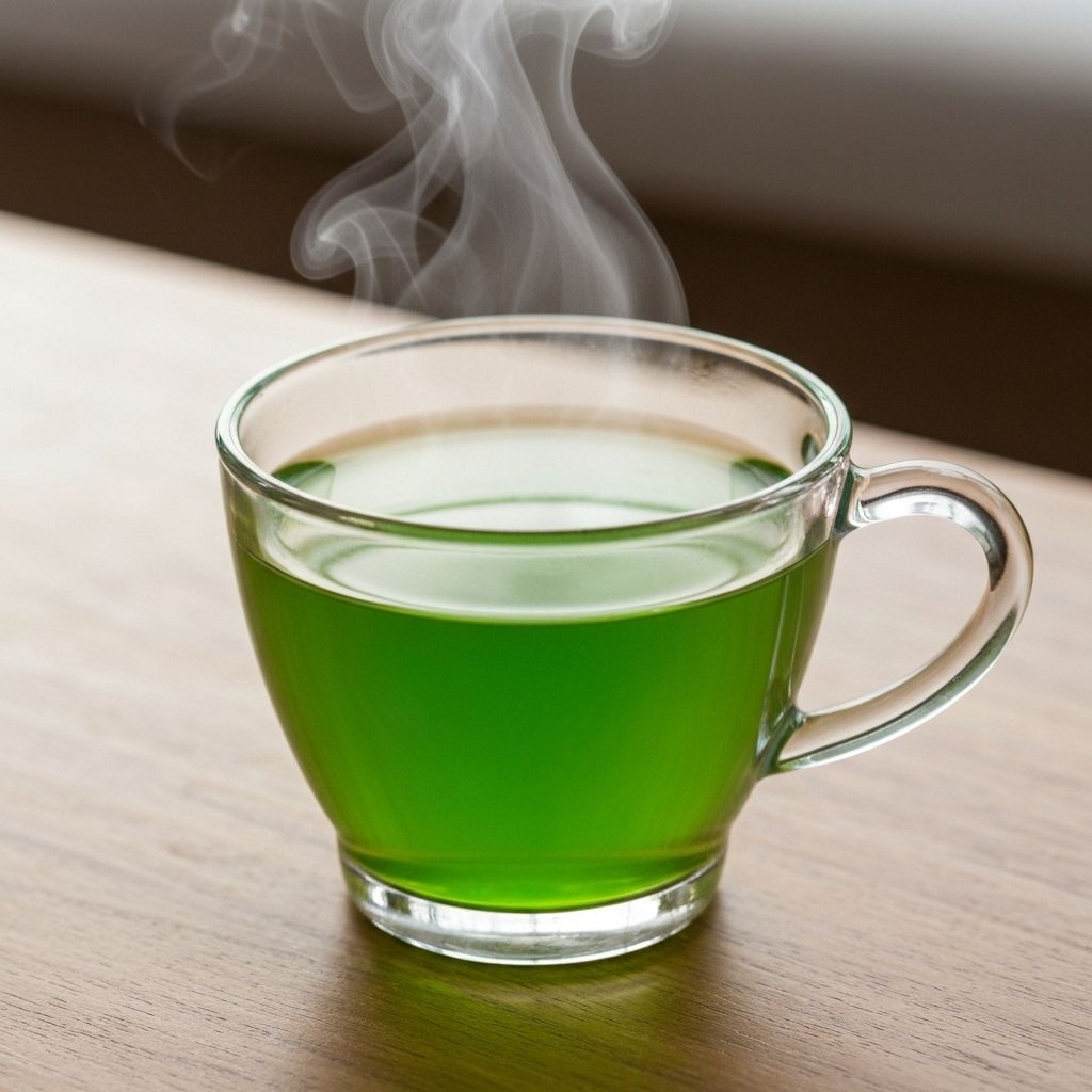 Green tea in a glass teacup