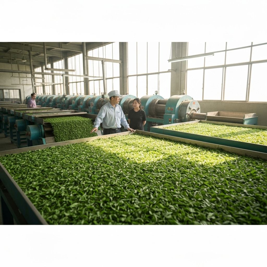 Tea factory visit in the processing room