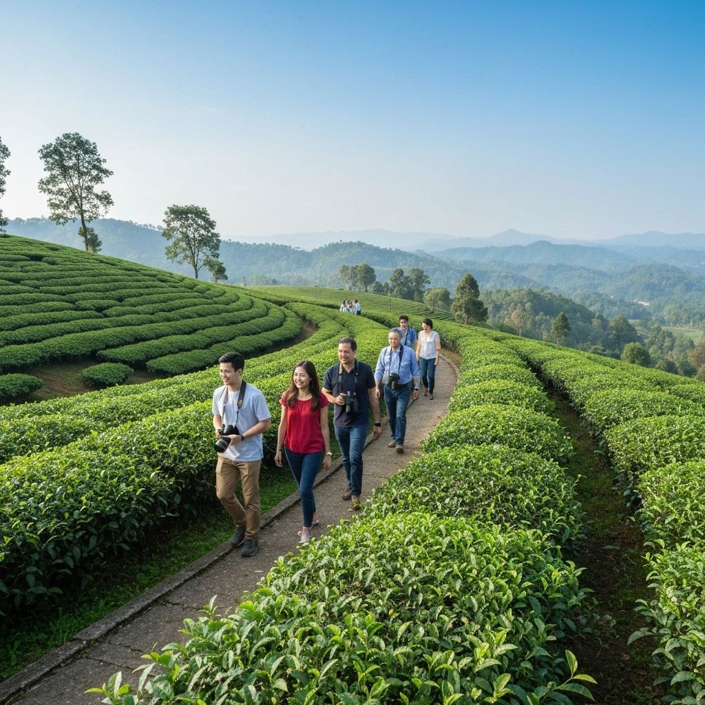 Guided tea tour along a garden path